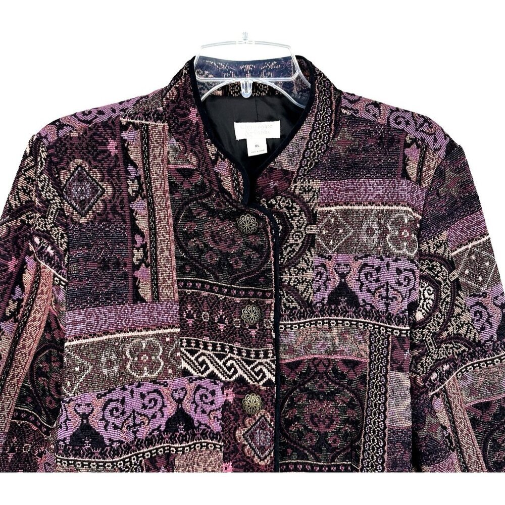 vintage BROCADE JACKET BLAZER purple XL asian inspired jacquard upholstry - Picture 3 of 8